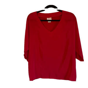 2/$18 Lord & Taylor 100% silk short sleeve red top size large